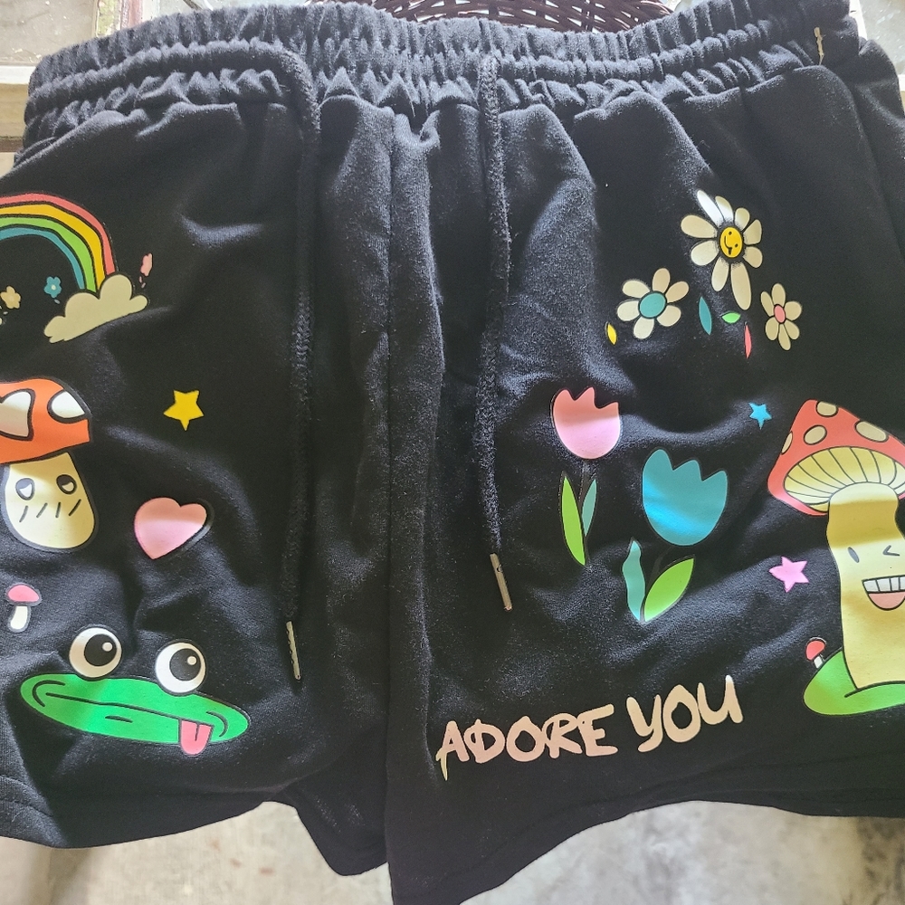 Black shorts with mushrooms size small